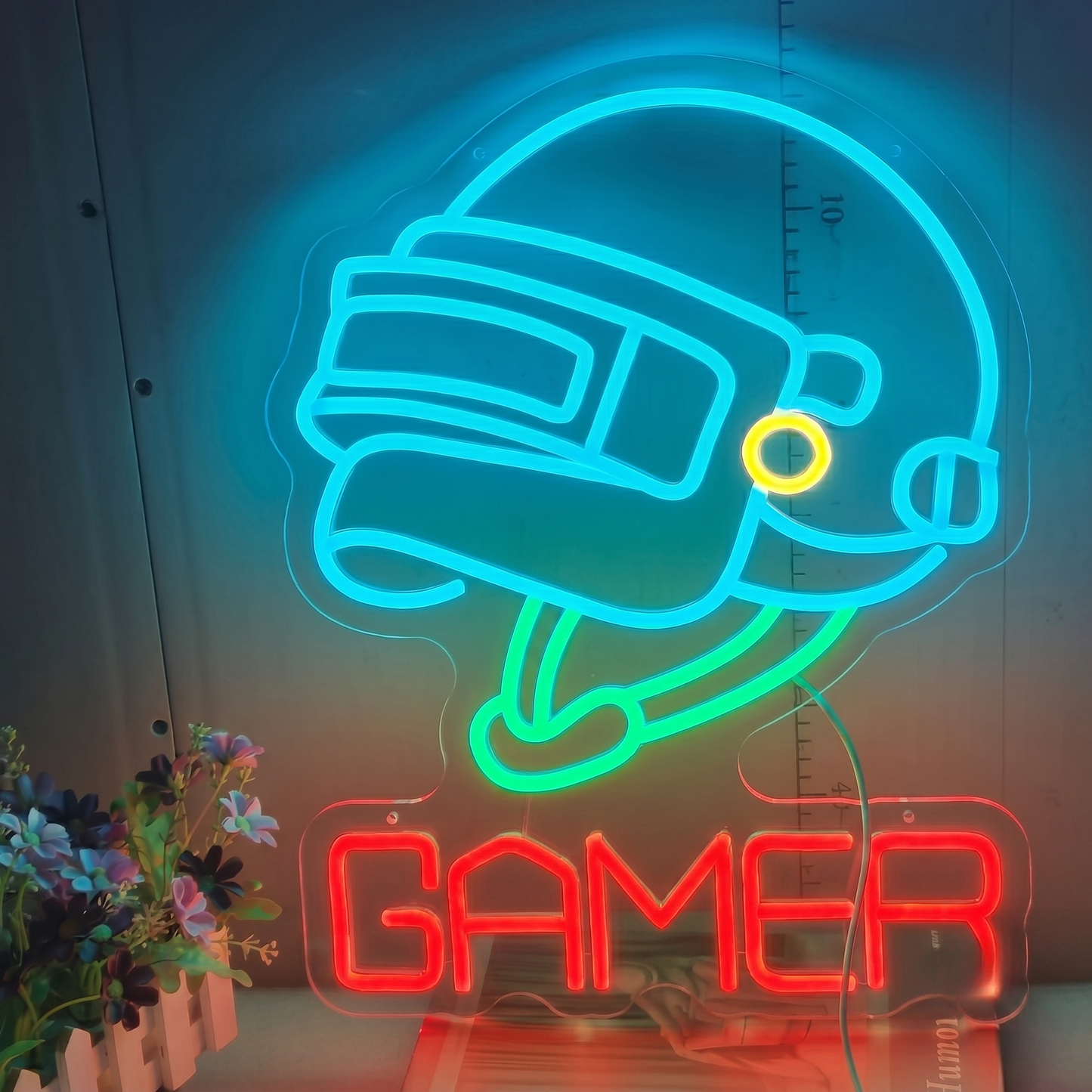 Gamer LED Neon Sign Blue Orange VR Headset Neon Light Wall Decor for Game Room Bedroom
