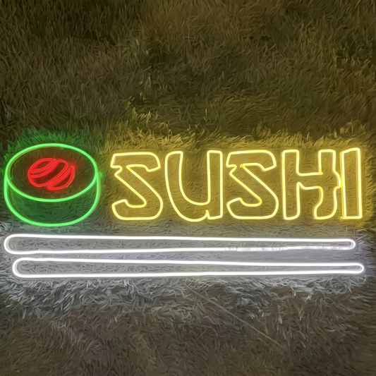 Sushi LED Neon Sign Yellow Green Japanese Food Neon Light Wall Decor for Restaurant Cafe Kitchen