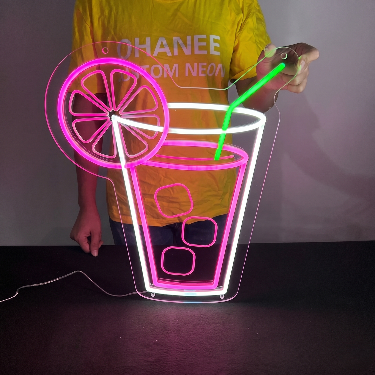 Lemonade LED Neon Sign Yellow Green Drink Neon Light Wall Decor for Cafe Bar Kitchen