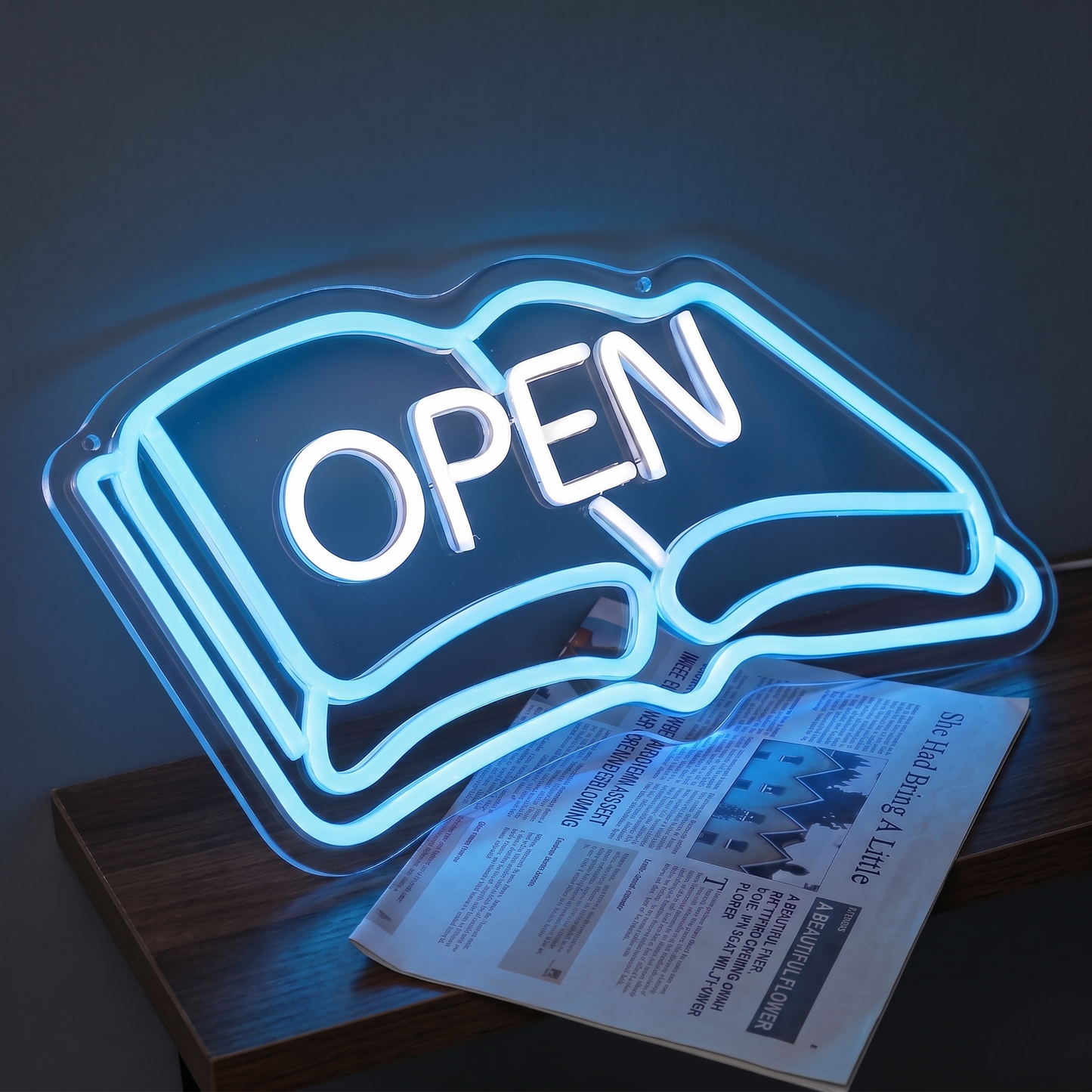 OPEN Book LED Neon Sign Pink Wall Decor for Shop Cafe Library Office