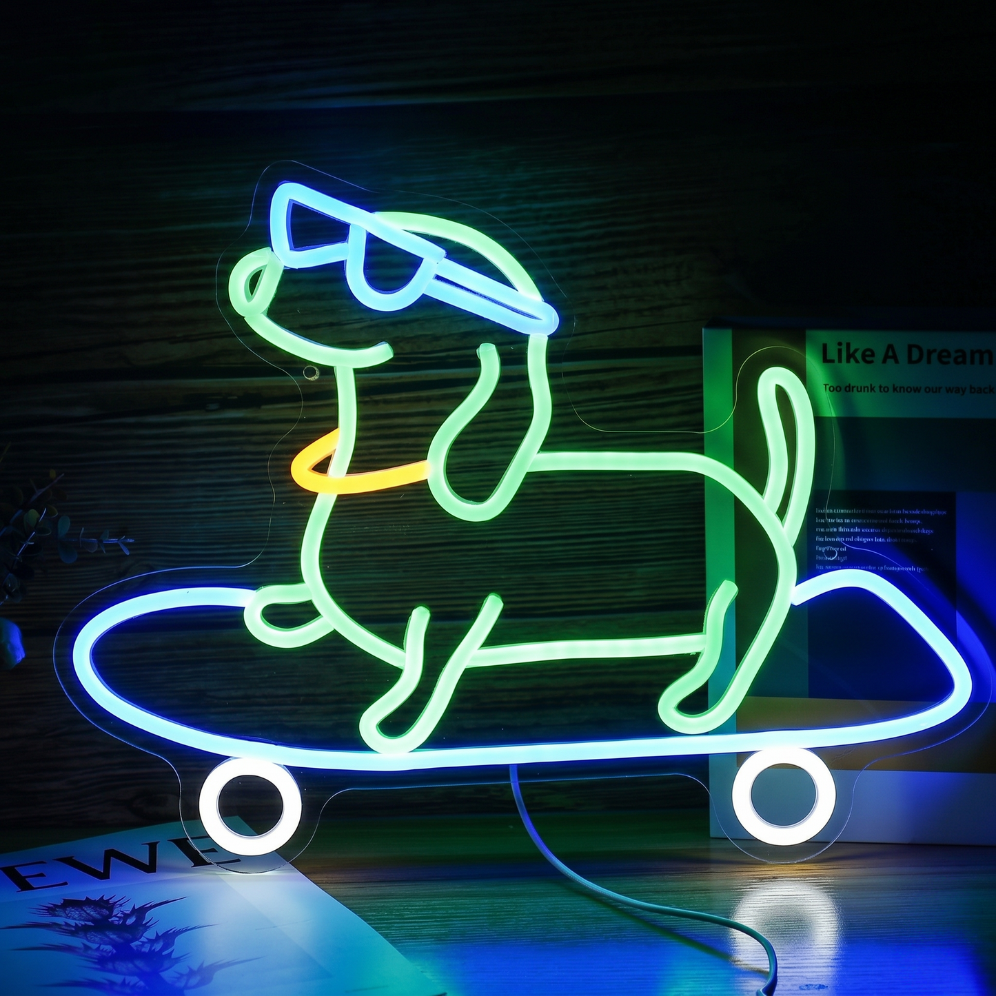 Cool Dog on Skateboard LED Neon Sign Puppy Neon Light Wall Decor for Kids Room Game Room Pet Lovers