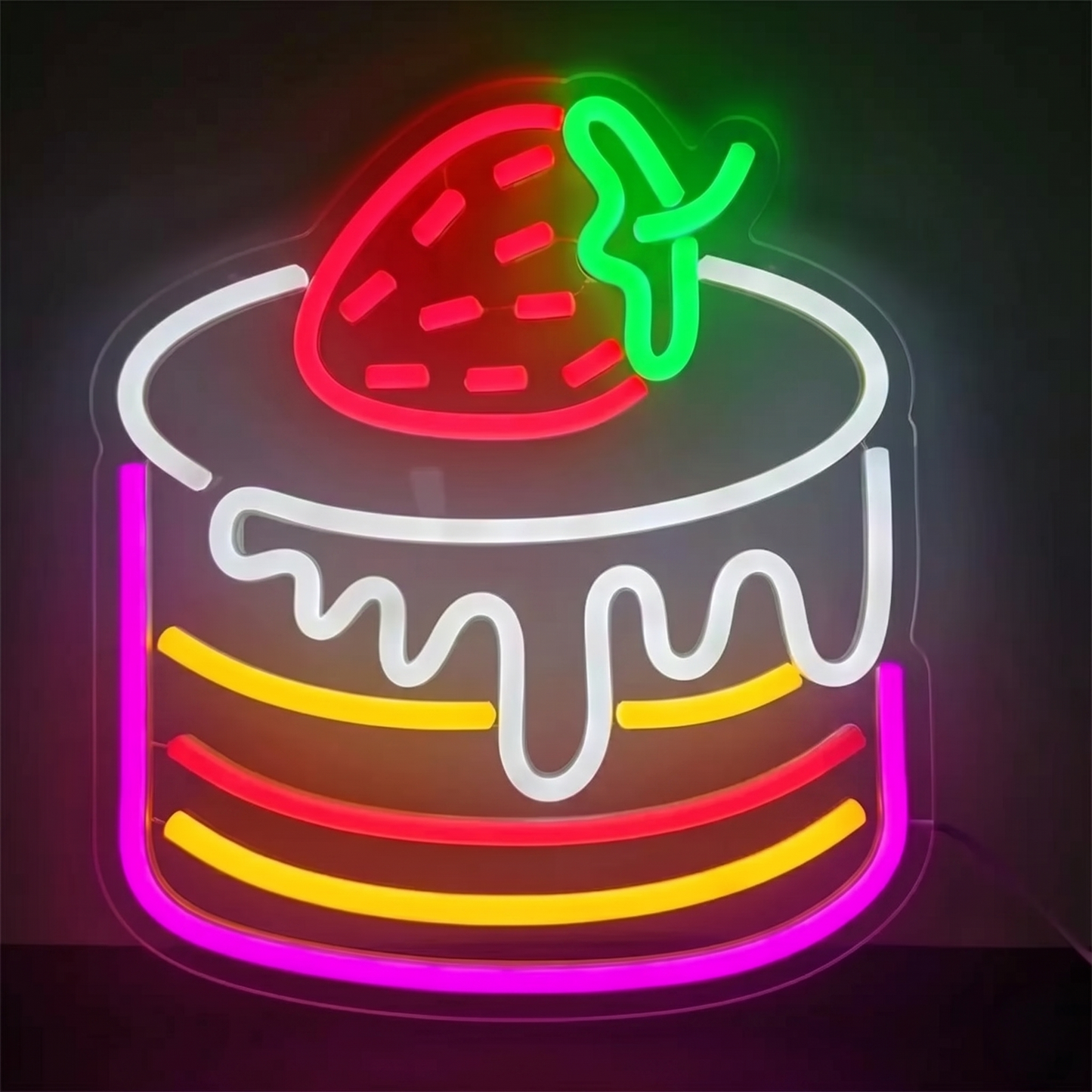 Strawberry Cake LED Neon Sign Dessert Neon Light Wall Decor for Bakery Cafe Kitchen Birthday Party
