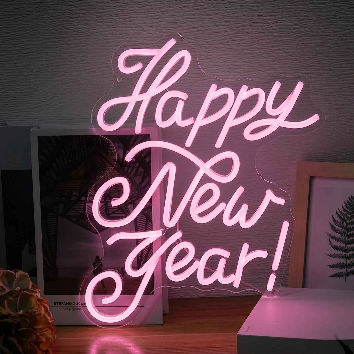 Happy New Year LED Neon Sign White Script Neon Light Wall Decor for Party Home Celebration