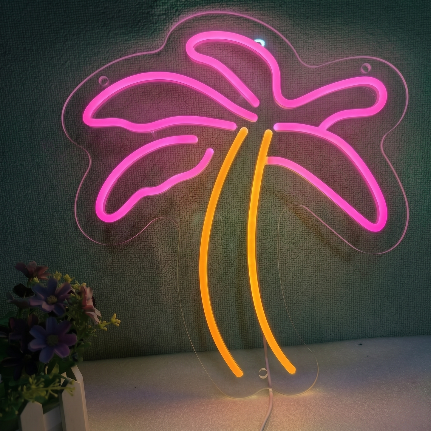 Palm Tree LED Neon Sign Green Orange Tropical Neon Light Wall Decor for Bar Bedroom Cafe