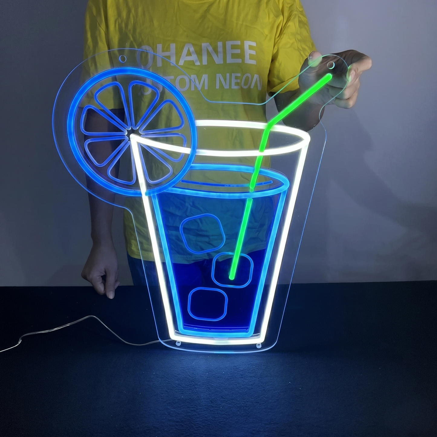 Lemonade LED Neon Sign Yellow Green Drink Neon Light Wall Decor for Cafe Bar Kitchen