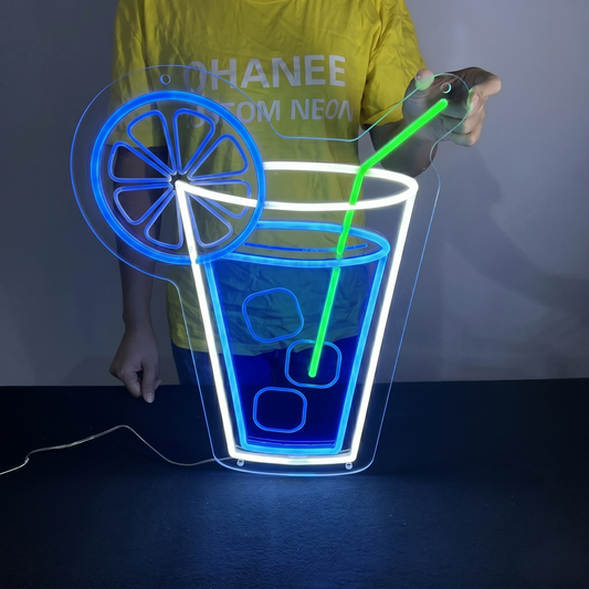 Lemonade LED Neon Sign Yellow Green Drink Neon Light Wall Decor for Cafe Bar Kitchen