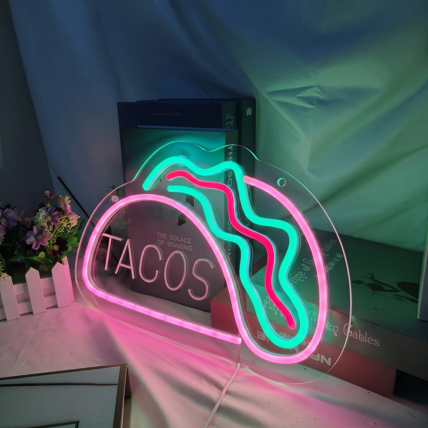 Tacos LED Neon Sign Green Yellow Mexican Food Neon Light Wall Decor for Restaurant Cafe Kitchen