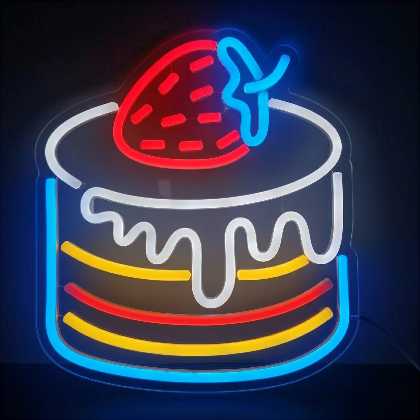 Strawberry Cake LED Neon Sign Dessert Neon Light Wall Decor for Bakery Cafe Kitchen Birthday Party