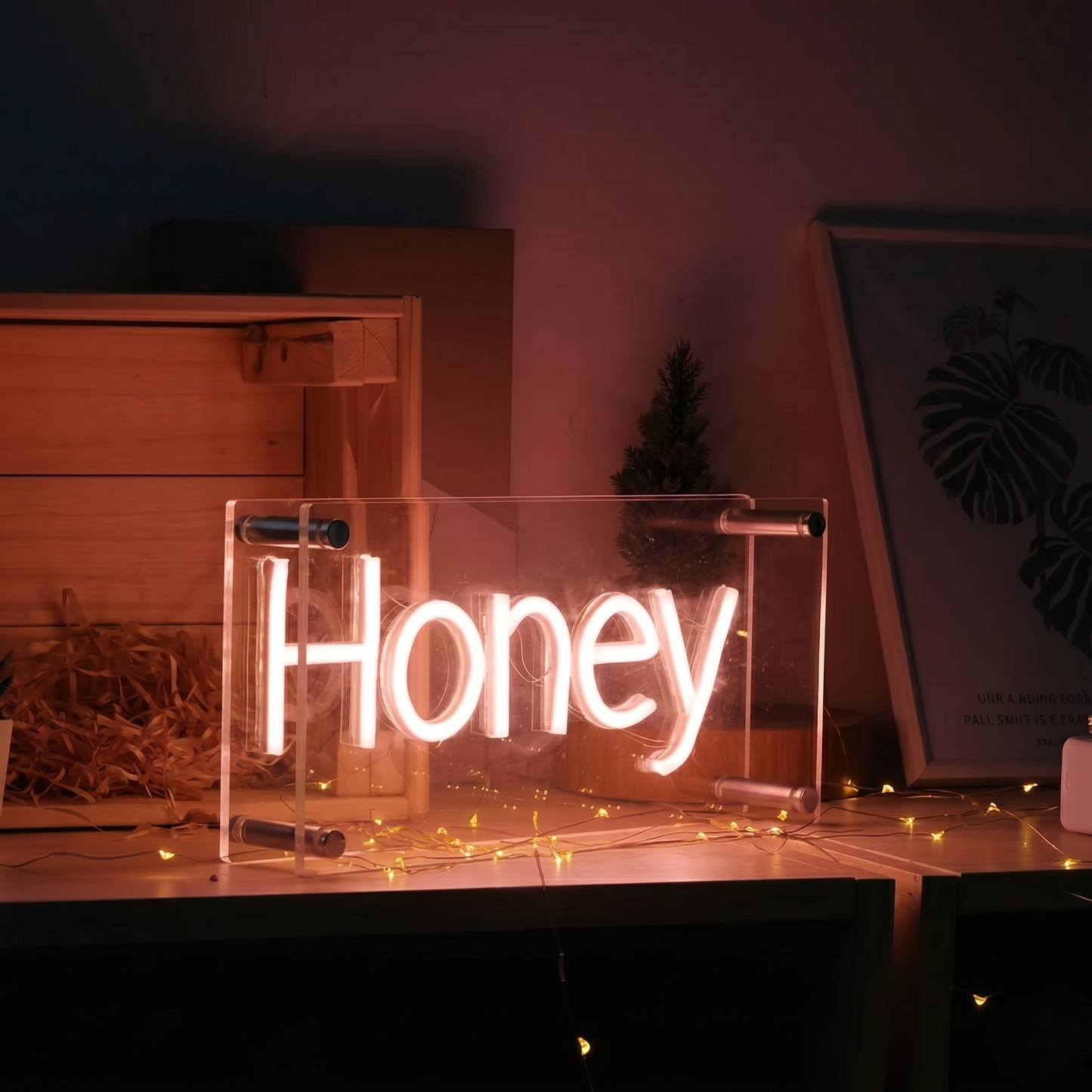 Honey LED Neon Sign Ice Blue Word Neon Light Wall Decor for Bedroom Kitchen Cafe Bakery