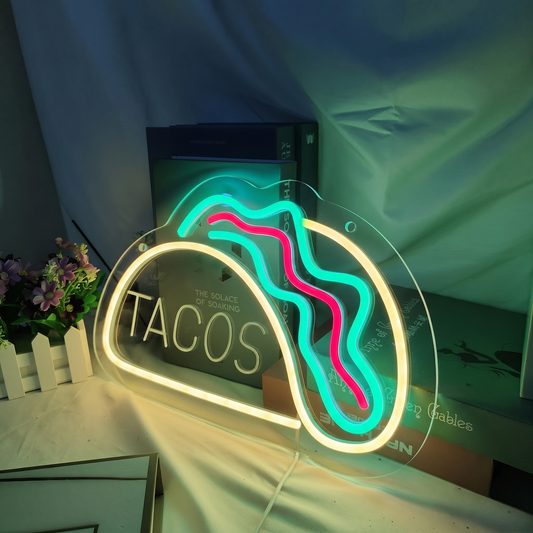 Tacos LED Neon Sign Green Yellow Mexican Food Neon Light Wall Decor for Restaurant Cafe Kitchen