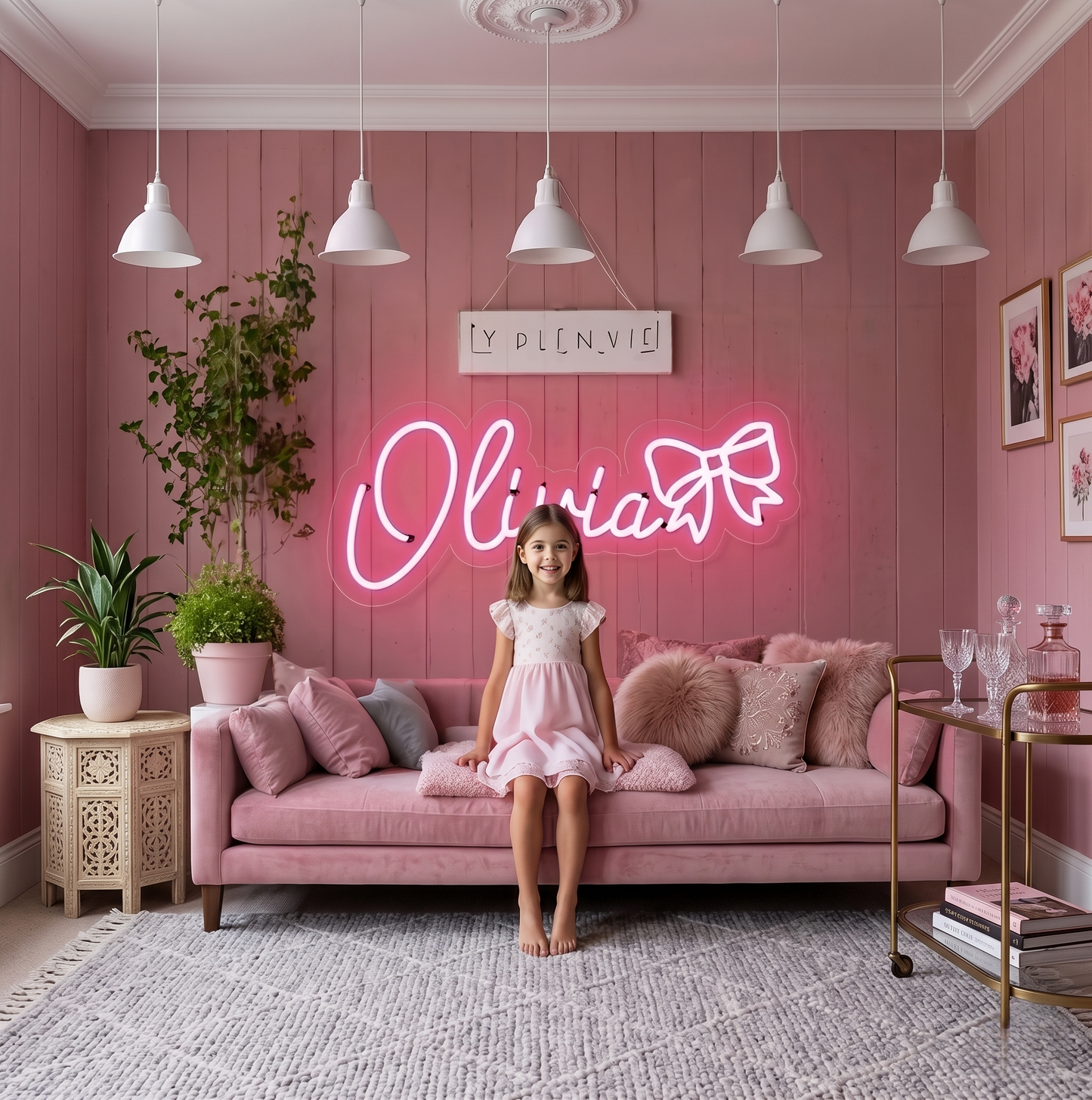 Custom Name Bow LED Neon Sign Personalized Pink Neon Light Wall Decor for Girls Bedroom Nursery Party