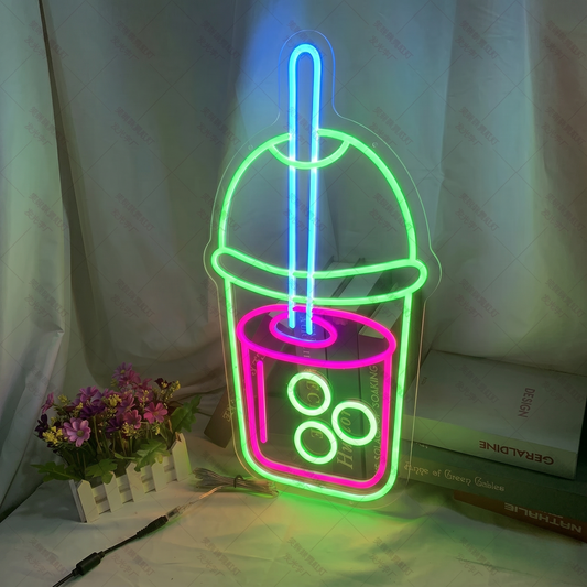 Bubble Tea LED Neon Sign Colorful Boba Drink Neon Light Wall Decor for Cafe Bar Kitchen