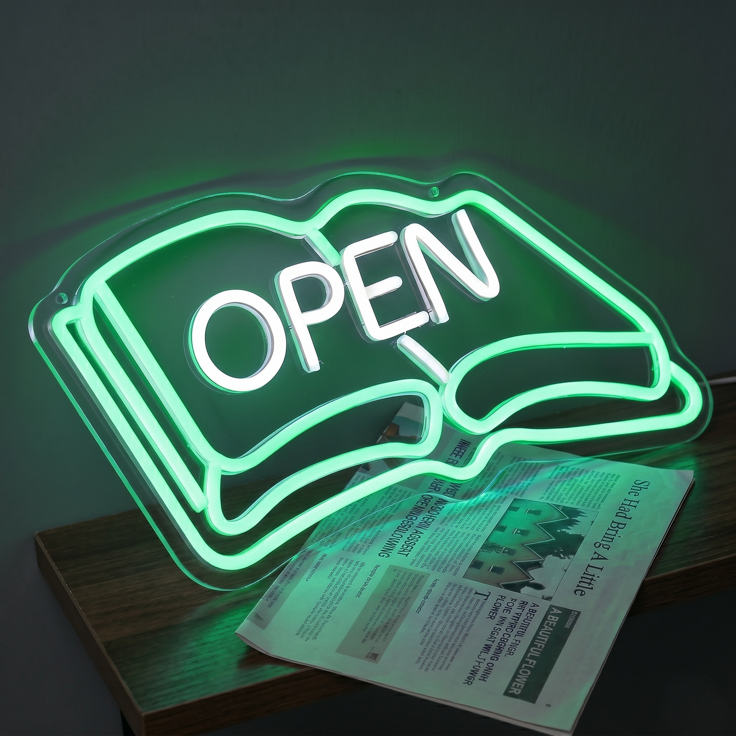 OPEN Book LED Neon Sign Pink Wall Decor for Shop Cafe Library Office