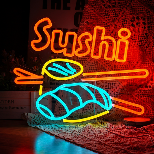 Sushi LED Neon Sign Orange Blue Japanese Food Neon Light Wall Decor for Restaurant Cafe Kitchen