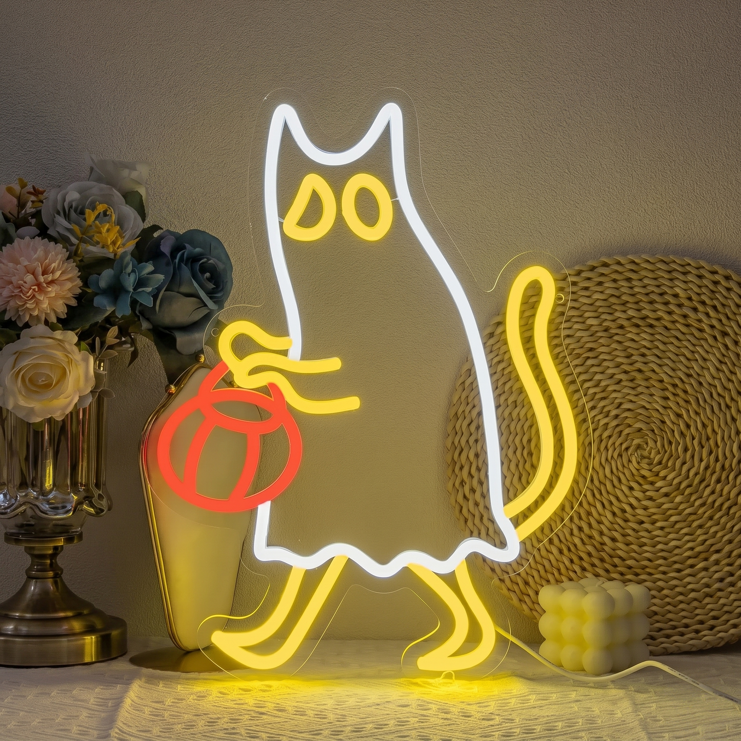 Halloween Ghost Cat LED Neon Sign Cute Black Cat Pumpkin Neon Light Wall Decor for Home Party Room