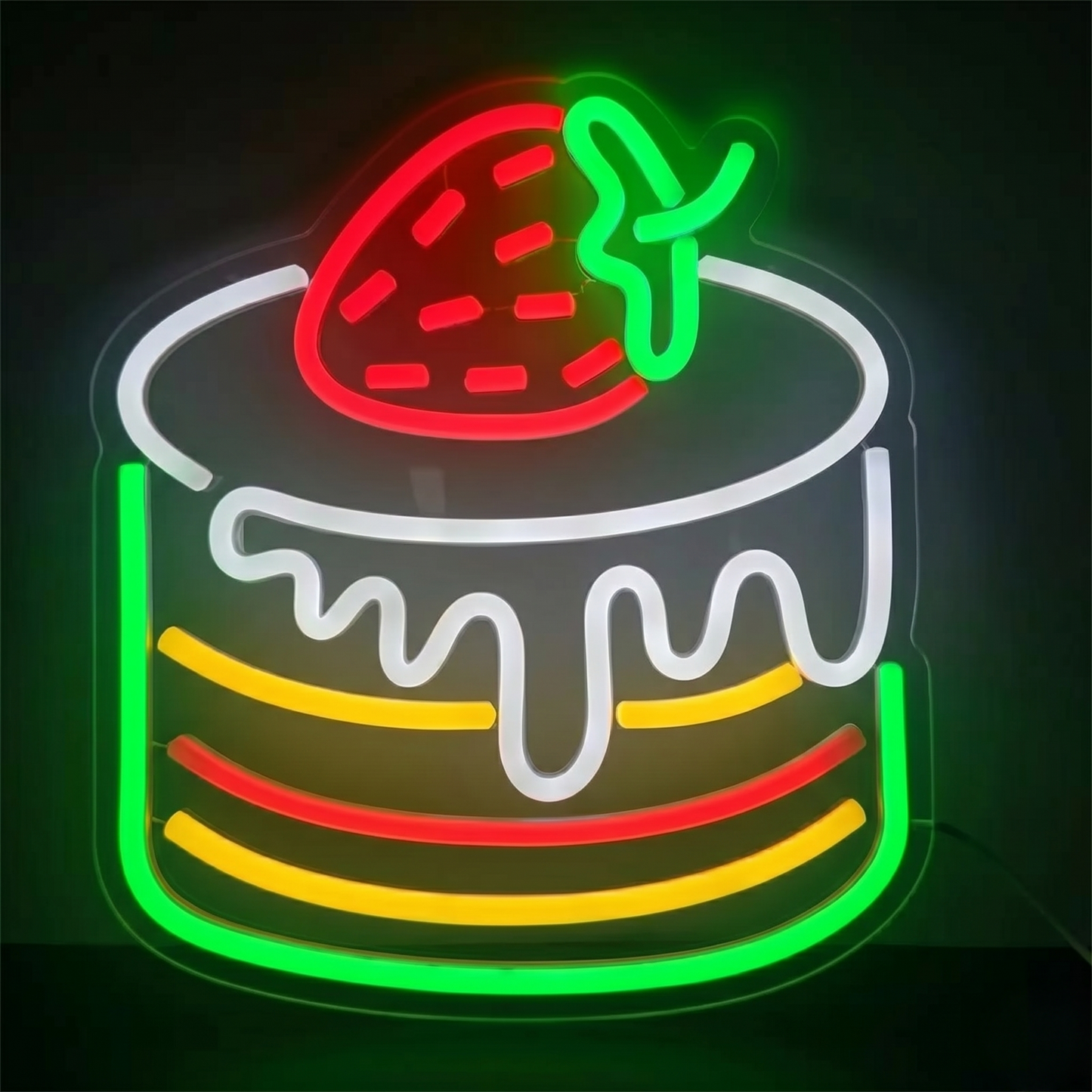 Strawberry Cake LED Neon Sign Dessert Neon Light Wall Decor for Bakery Cafe Kitchen Birthday Party