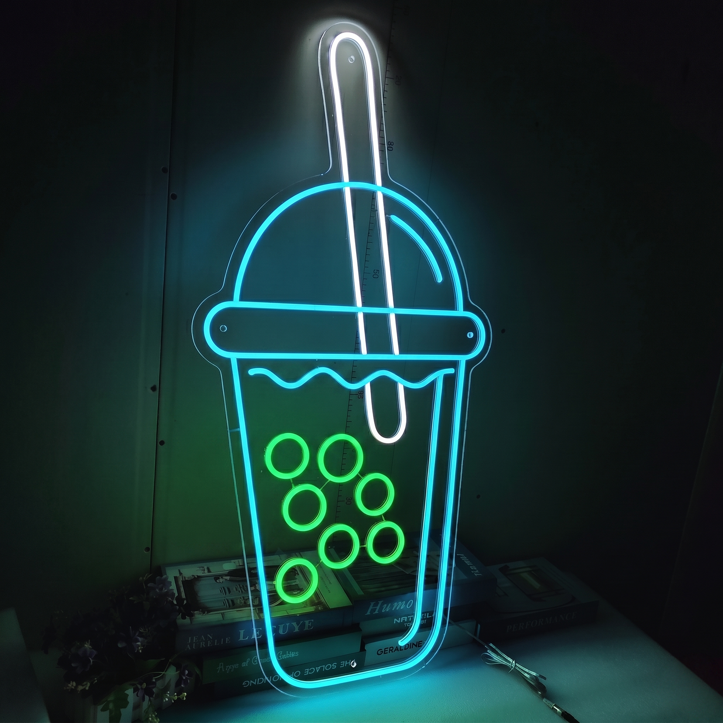 Bubble Tea LED Neon Sign Blue Yellow Boba Drink Neon Light Wall Decor for Cafe Bar Kitchen
