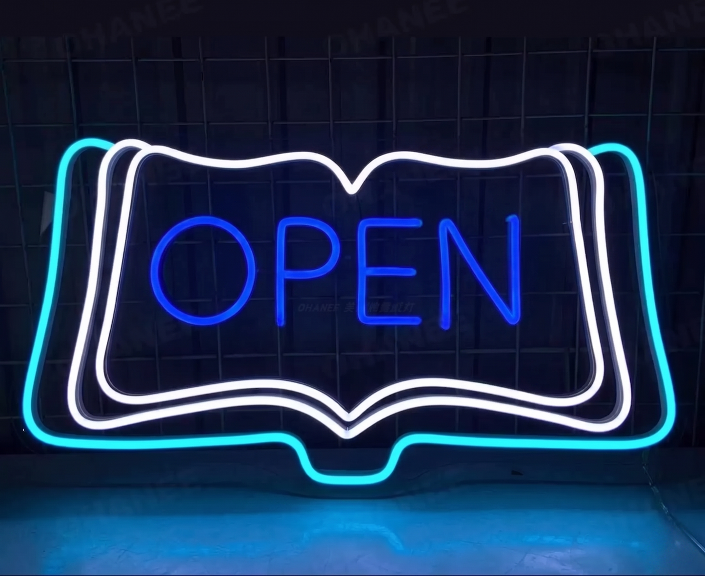 OPEN Book LED Neon Sign Pink White Blue Wall Decor for Shop Cafe Library Office