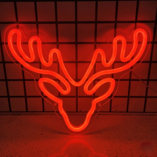 Reindeer Antlers LED Neon Sign,  Christmas Stag Head Silhouette Light, Holiday Reindeer Wall Decor for Bar, Party, Living Room, Storefront Festive Display