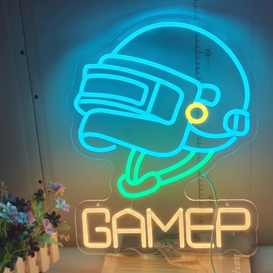 Gamer LED Neon Sign Blue Orange VR Headset Neon Light Wall Decor for Game Room Bedroom