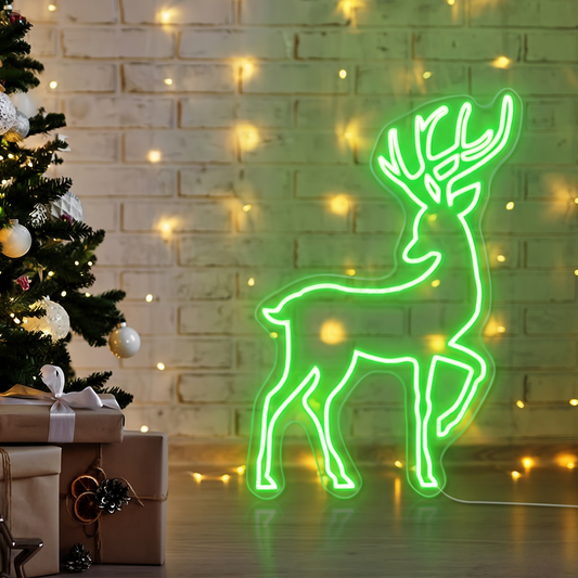 Christmas Reindeer LED Neon Sign, Warm  Stag Antler Silhouette Light, Holiday Reindeer Wall Decor for Christmas Party, Living Room, Storefront Seasonal Display