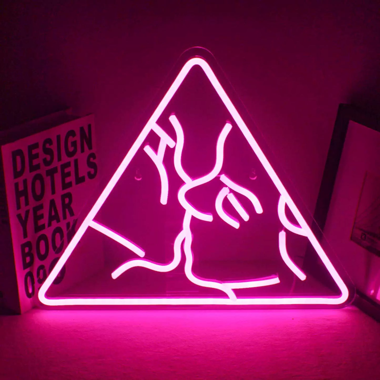 Triangle Abstract Face LED Neon Sign Pink Line Art Light for Modern Bedroom Wall Decor