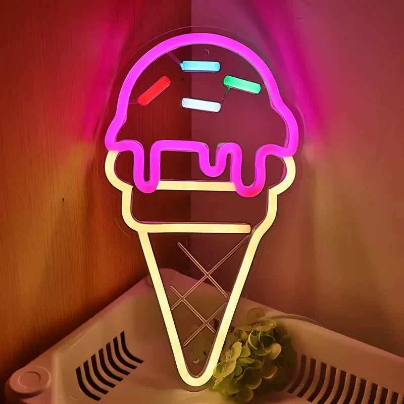 Ice Cream LED Neon Sign for Bedroom Dessert Shop Wall Decor Light