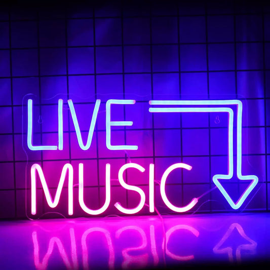 Live Music LED Neon Sign Arrow Neon Light for Bar Club Wall Decor