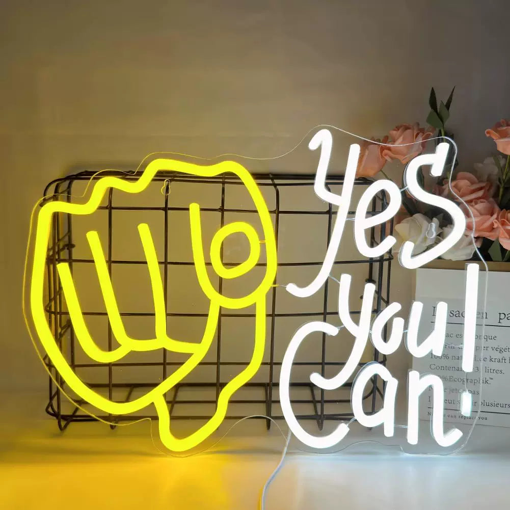 Yes You Can LED Neon Sign Yellow White Motivational Neon Light Wall Decor for Office Bedroom