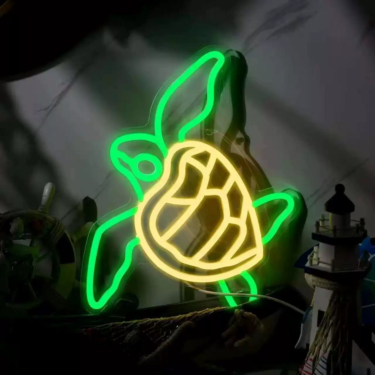 Sea Turtle Neon Sign Green LED Wall Decor for Kids Room or Ocean-Themed Spaces