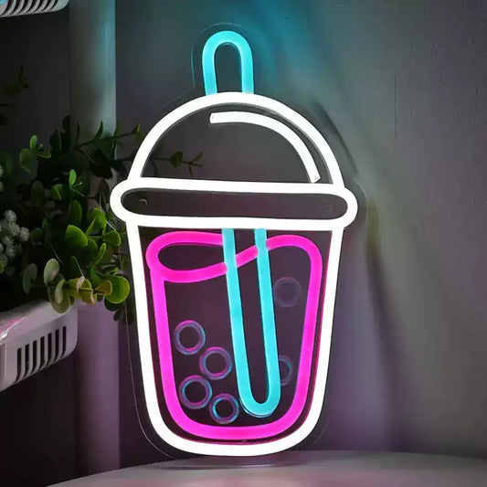 Bubble Tea Cup LED Neon Sign for Room Decor Boba Drink Wall Light