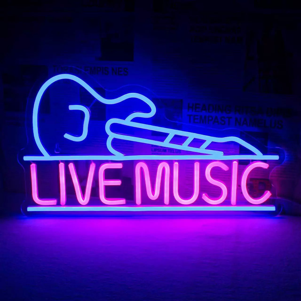 Live Music LED Neon Sign Guitar Neon Light for Bar Club Studio Wall Decor
