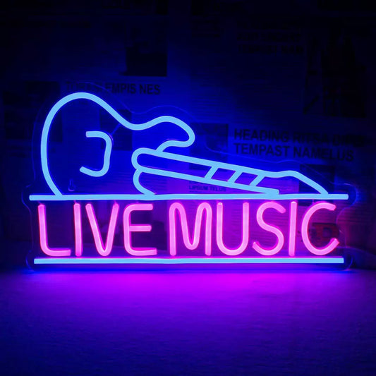 Live Music LED Neon Sign Guitar Neon Light for Bar Club Studio Wall Decor