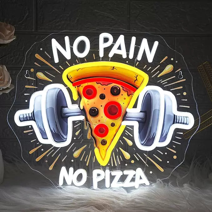 No Pain No Pizza LED Neon Sign Funny Gym Food Neon Light for Fitness Room Wall Decor