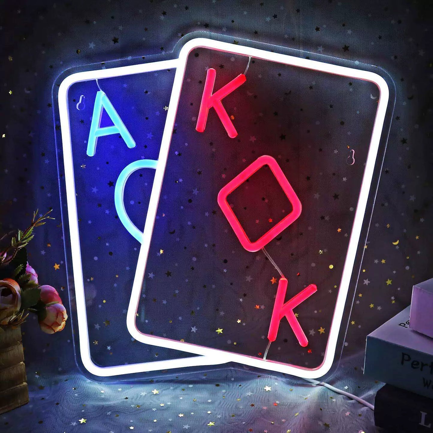 Poker King & Ace LED Neon Sign Playing Cards Neon Light for Game Room Bar Decor