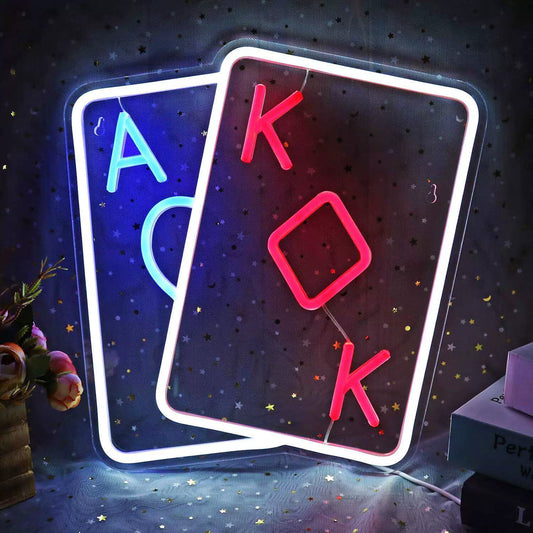 Poker King & Ace LED Neon Sign Playing Cards Neon Light for Game Room Bar Decor