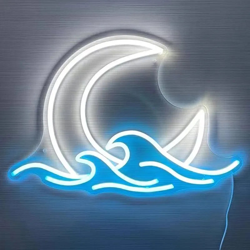 Moon Wave LED Neon Sign for Bedroom Aesthetic Wall Decor