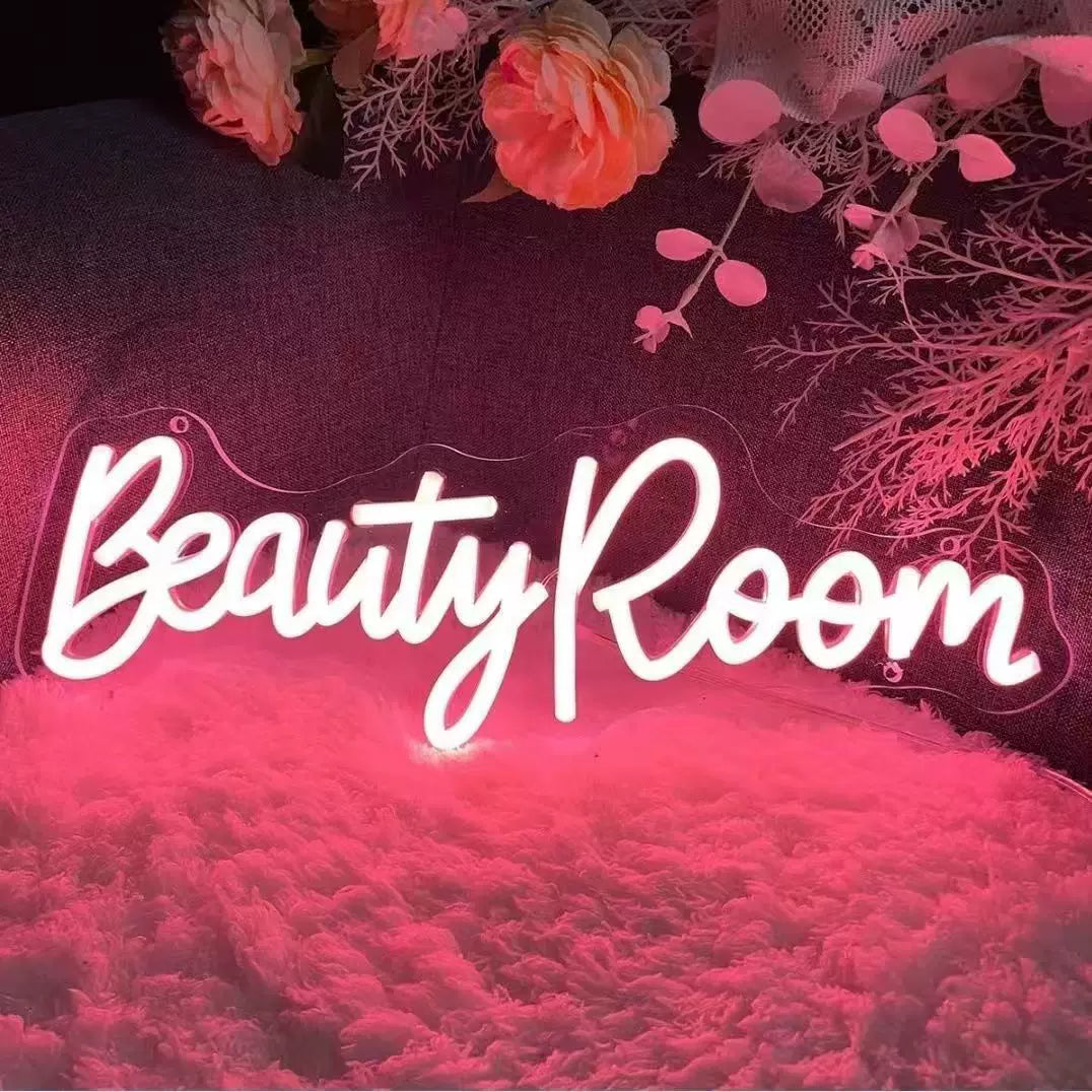 Beauty Room LED Neon Sign Elegant Script Light for Salon Makeup Studio Decor
