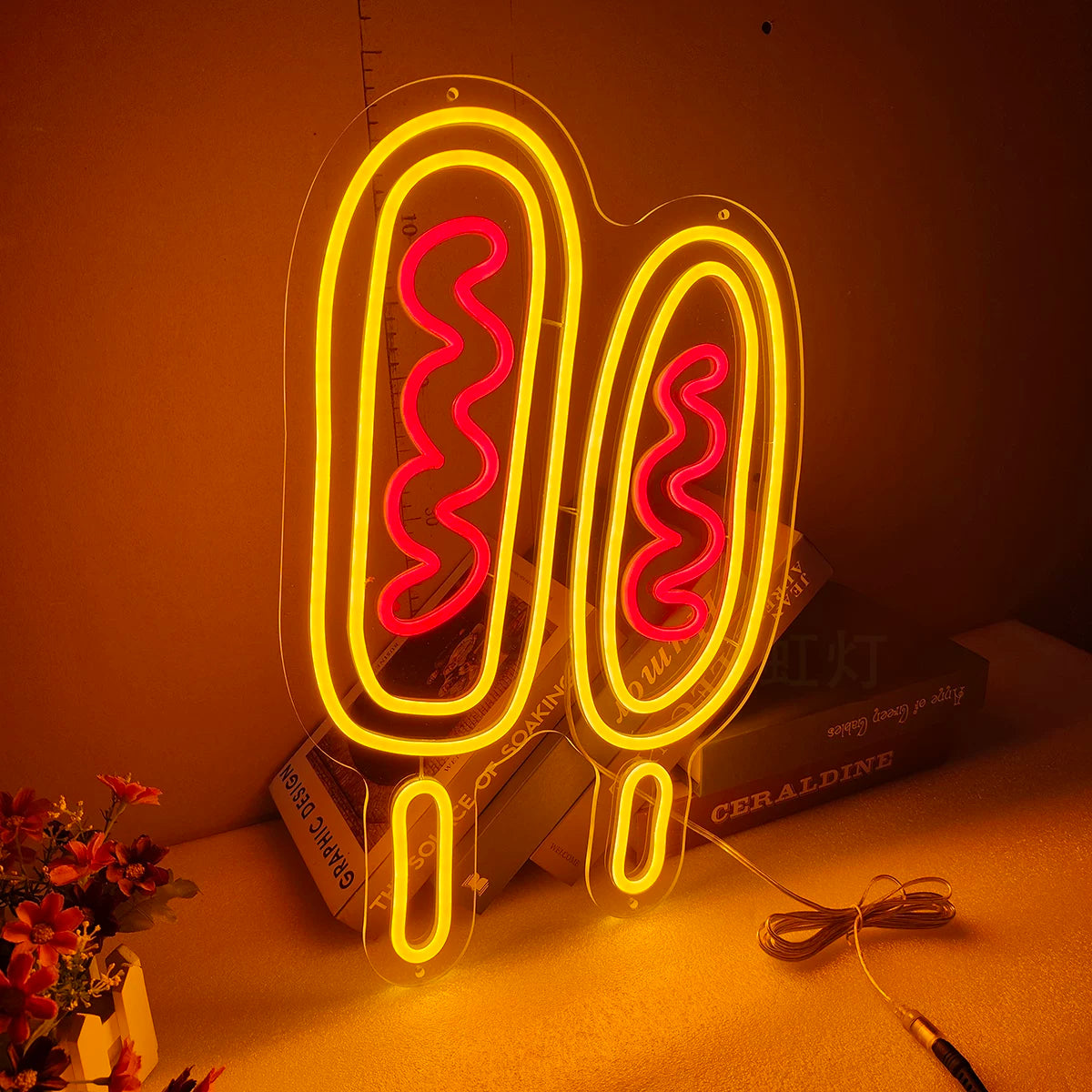 Hot Dog LED Neon Sign Yellow Red Fast Food Neon Light Wall Decor for Restaurant Cafe Kitchen