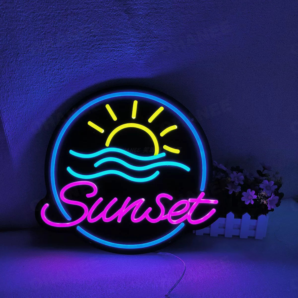 Sunset LED Neon Sign Pink Blue Beach Neon Light Wall Decor for Bedroom Bar Cafe