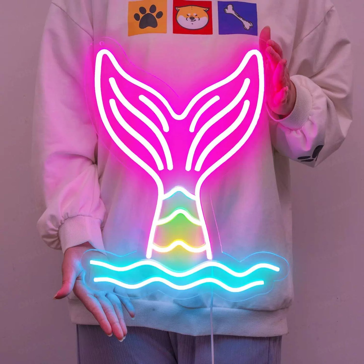 Mermaid Tail LED Neon Sign Pink Blue Ocean Neon Light Wall Decor for Bedroom Kids Room
