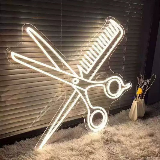 Scissors and Comb Neon Sign LED Light for Hair Salon Barber Shop Wall Decor