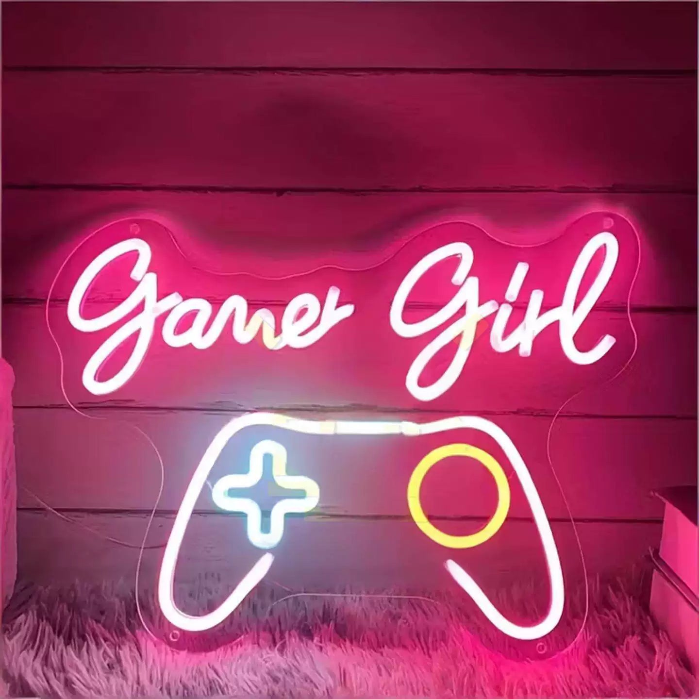 Gamer Girl LED Neon Sign Pink White Gaming Controller Neon Light Wall Decor for Game Room Bedroom