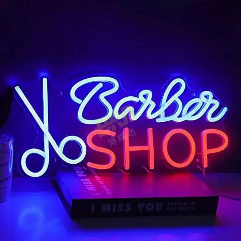 Barber Shop Neon Sign with Scissors for Hair Salon Wall Decor
