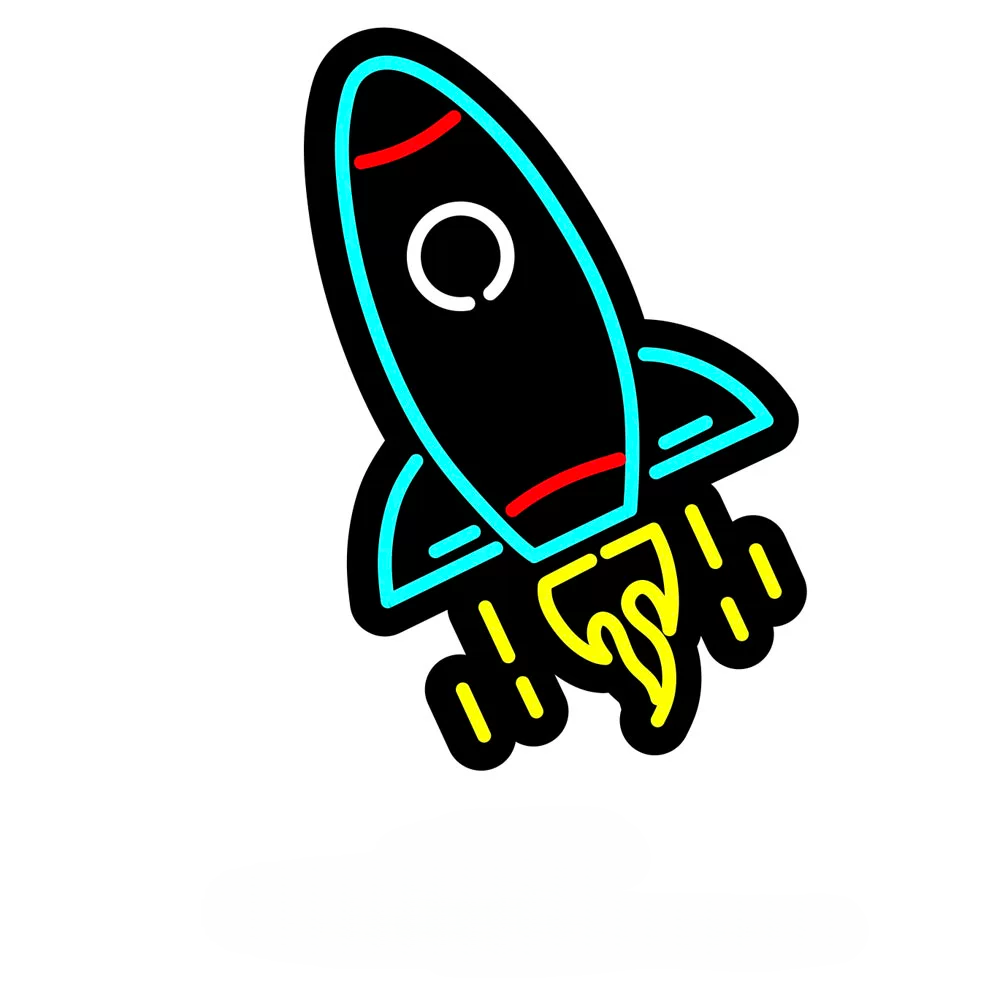 Rocket Ship LED Neon Sign Blue Yellow Space Neon Light Wall Decor for Kids Room Bedroom Game Room