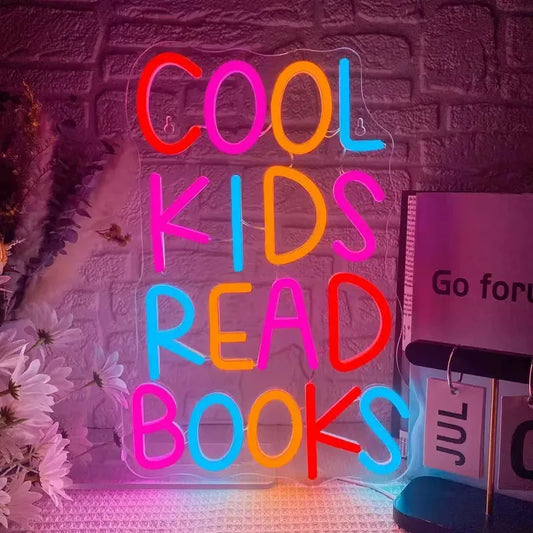 Cool Kids Read Books LED Neon Sign Colorful Reading Quote Light for Kids Room Classroom Decor