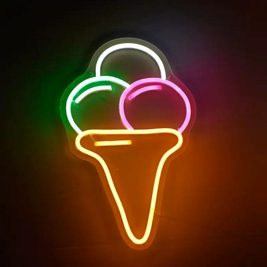 Triple Scoop Ice Cream LED Neon Sign Multi Color Cone Neon Light for Cafe Dessert Shop Wall Decor