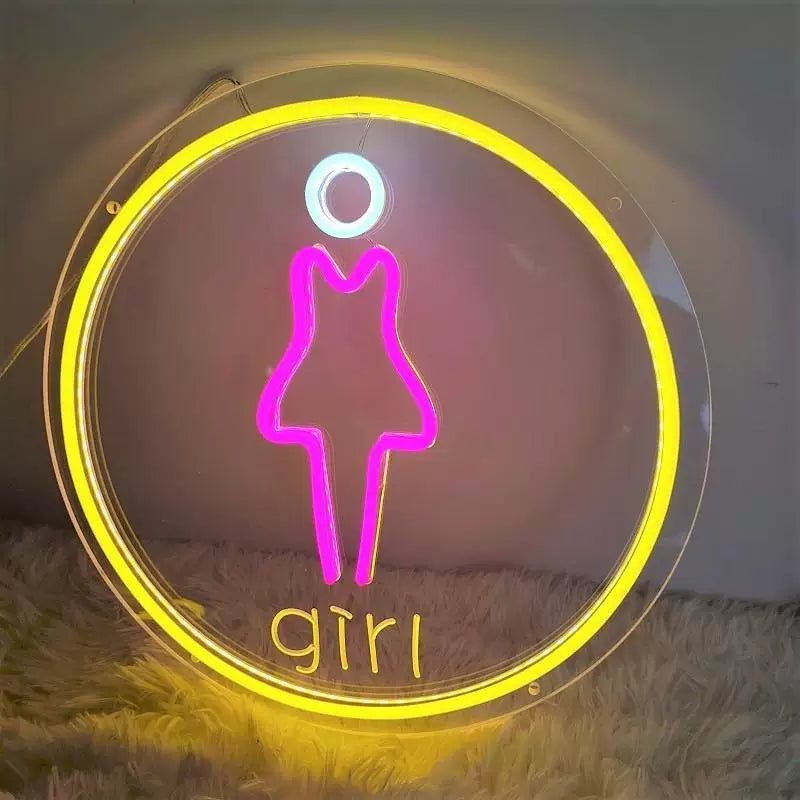Girls Neon Sign LED Light for Bathroom Door Wall Decor