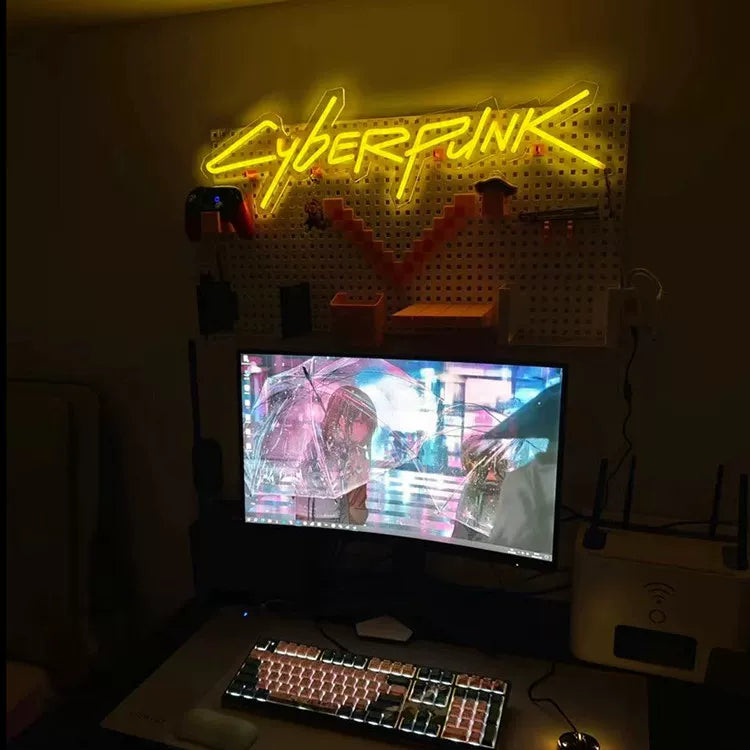 Cyberpunk LED Neon Sign Yellow Wall Decor for Gaming Room or Office