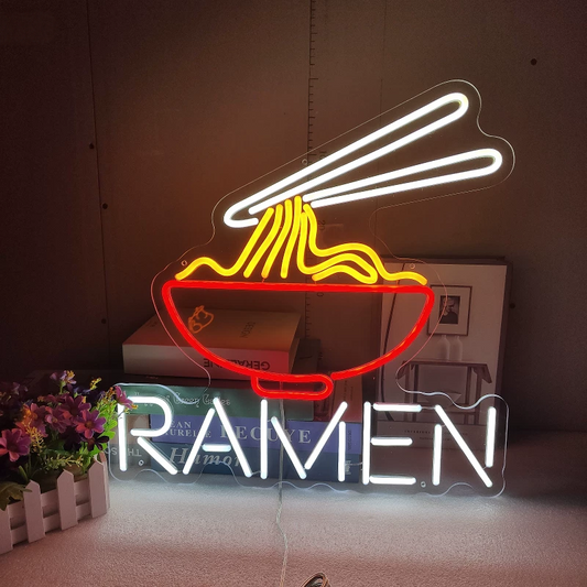Ramen LED Neon Sign Red Yellow Noodle Bowl Neon Light Wall Decor for Restaurant Cafe Kitchen